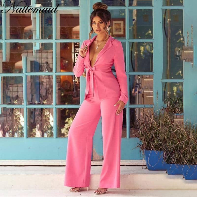 Conjunto Feminino - Calça Flare com Blazer com Decote - Sua Boutique