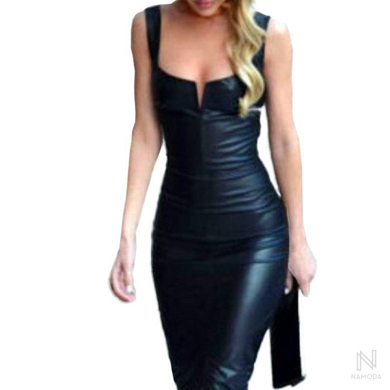 Vestido Midi Couro Sintético - NaModa Shop